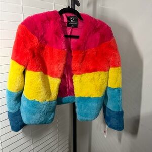 New York & Company Rainbow Faux Fur Jacket - Multi
